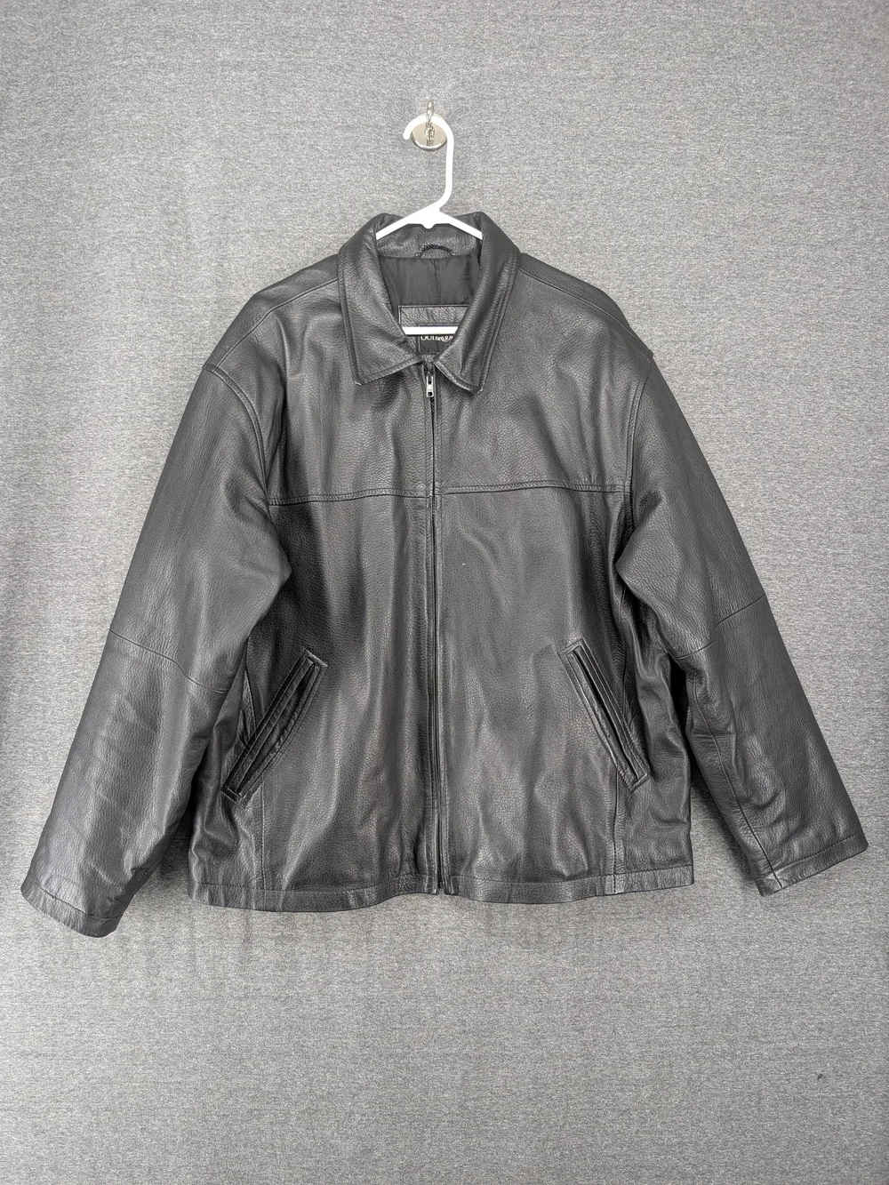 Men's Black Leather Zip Bomber Jacket